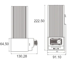 Ogrzewacz półprzewodnikowy do szaf 100 W z wentylatorem RS-100W-T Sabaj wymiary2