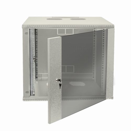 Szafa wiszaca Rack 19 Bock z otwieranymi drzwami drzwi przednie z szyba przod otwarte drzwi